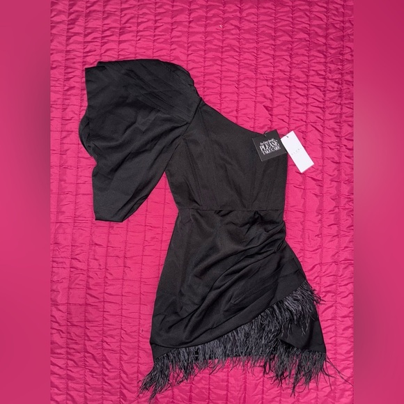 Club L London Dresses & Skirts - NWT CLUB L LONDON ASYMETRICAL VOLUME DRAPED FEATHER MINI DRESS SIZE US‎ 4